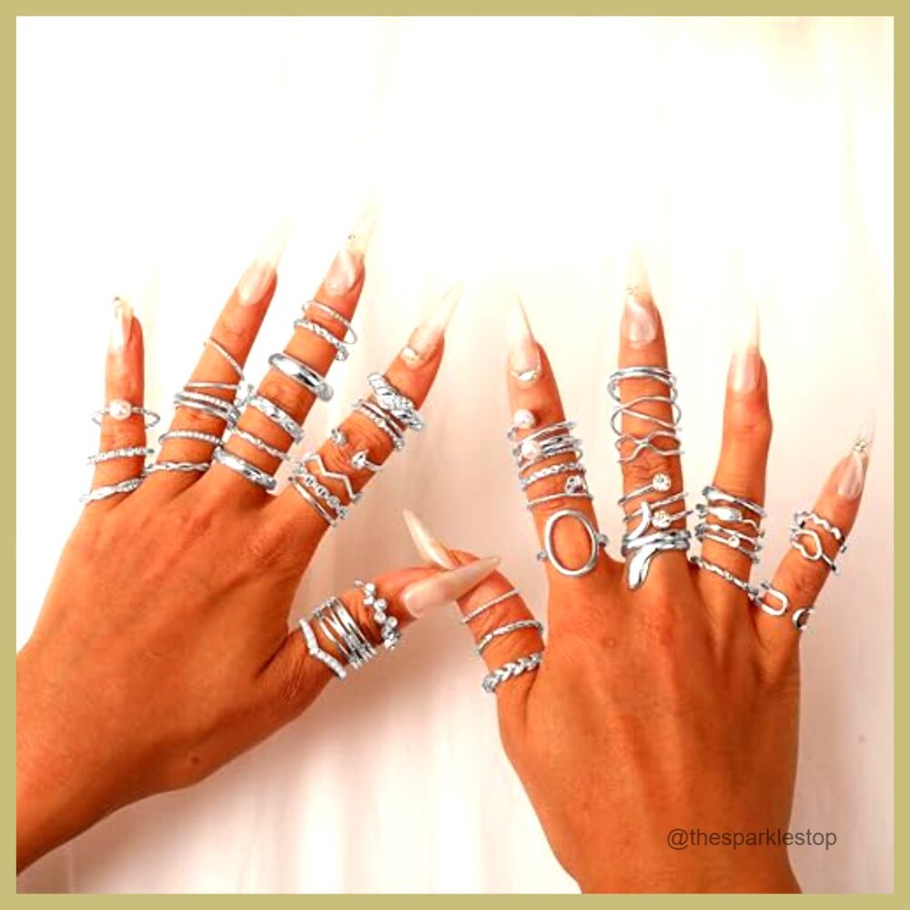 Silver Plated Brass Stackable Knuckle Rings Set W… - image 2